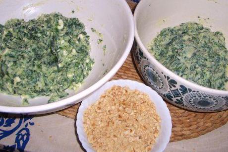 Polpettine di spinaci, Feta e ricotta con crema di gorgonzola