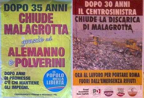 E' ufficiale, abbiamo un'amministrazione ridicola. Anche stavolta. Per celebrare la chiusura di una discarica riempiono Roma di cartacce e affissioni pirata e abusive