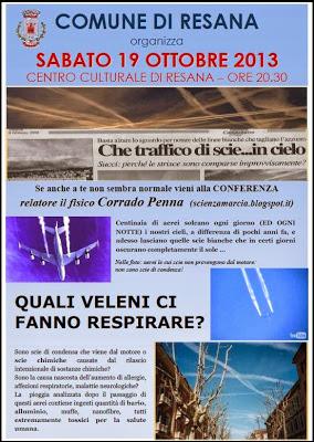 Scie chimiche e geoingegneria: conferenza a Resana (TV) sabato 19 ottobre alle 20.30 / video della conferenza di G Sannino su signoraggio e debito pubblico