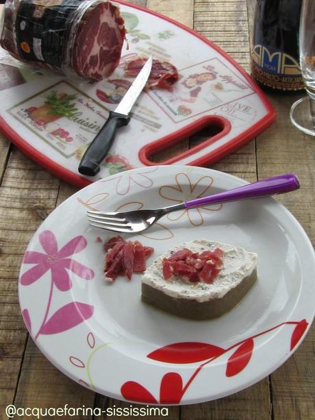 caviale di melanzane, ricotta e coppa piacentina