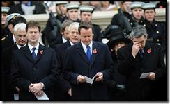   Remembrance Sunday at the Cenotaph. Leader of the opposition David Cameron at the cenotaph next to the PM Gordon Brown. By Chris Harris for The Times 9-11-08