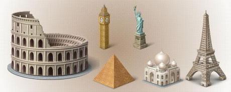Set di icone con tema i monumenti famosi