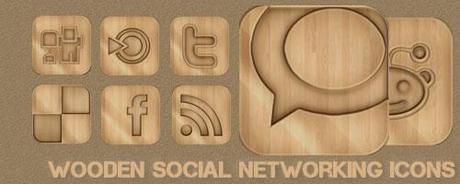 Set icone Social Network con effetto legno