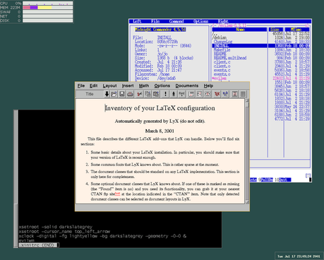 Evilwm window manager minimalista per il sistema X fornisce un ottimo controllo da tastiera con riposizionamento e massimizzazioni, trascinamento finestre, supporto snap-to-border, e desktop virtuali.