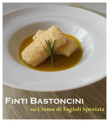 Finti bastoncini su crema di fagioli speziata