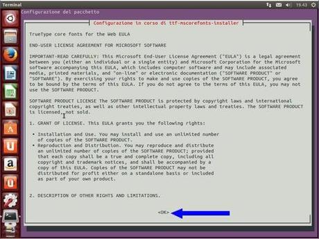 Installazione font MS - prima accettazione licenza