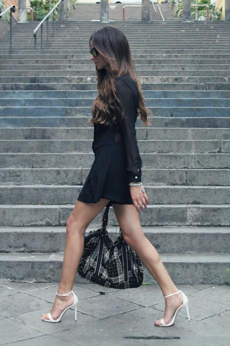 lovehandmade_zara black dress_zara white sandals-zara pied des poules bag_polarized sunglasses_ops!object tennis bracelet