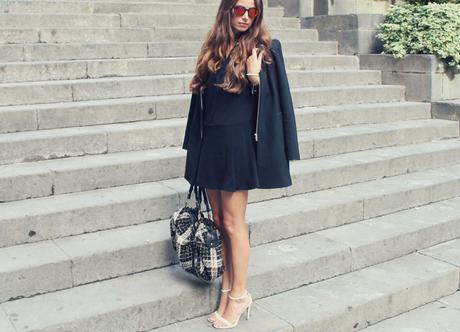 lovehandmade_zara black dress_zara white sandals-zara pied des poules bag_polarized sunglasses_ops!object tennis bracelet