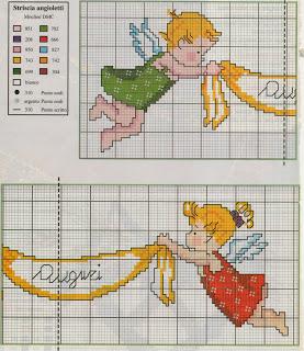 Schemi per il punto croce: Angioletti per la tovaglietta di Natale