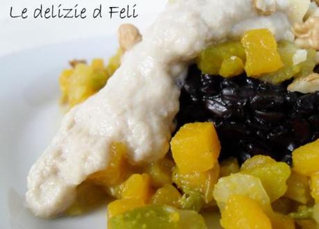 riso nero con crema di porri e noci