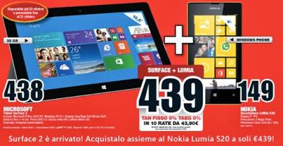 Un euro per il Nokia Lumia 520 con l'acquisto del Surface 2 da Mediaworld