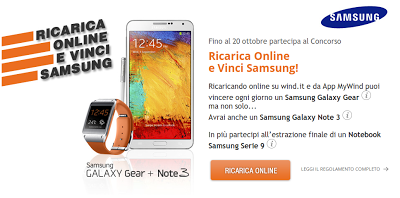 Promozione Wind: ricarica online fino al 20 ottobre e vinci un Galaxy Note 3 o un Galaxy Gear