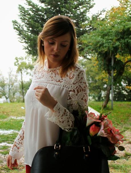 Outfit: Camicia con spalle in pizzo