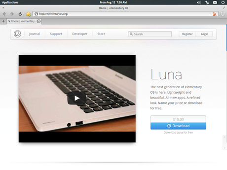 ElementaryOS Luna si presenta con un desktop pulito e una barra superiore che ricorda quella di GNOME-Shell.