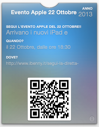 Screenshot 2013 10 21 00.38.41 Scarica il biglietto Passbook per non dimenticare di seguire la diretta dellevento Apple con iBennyNews