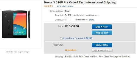 N5 Il Nexus 5 disponibile in Pre ordine su eBay a circa 485 €