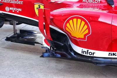 Preview tecnico FERRARI F138 Gp. India: modifiche al main flap dell'ala anteriore,ai deviatori davanti alle fiancate e al diffusore