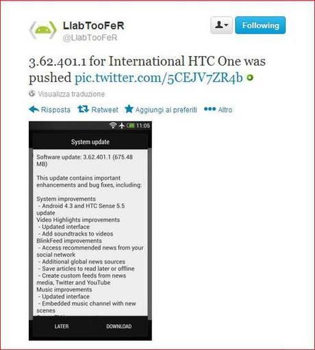 HTC ONE: arrivano la nuova Sense 5.5 e Android 4.3