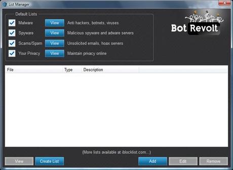 List Manager BotRevolt1big Bot Revolt Gratis con Licenza: Migliorare la sicurezza del proprio PC controllando anche i dati in uscita [Windows App]