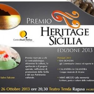 “Premio Heritage 2013″: la consegna dei premi sabato 26 ottobre, Teatro Tenda, Ragusa