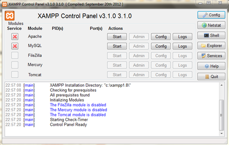 Pannello di controllo di XAMPP