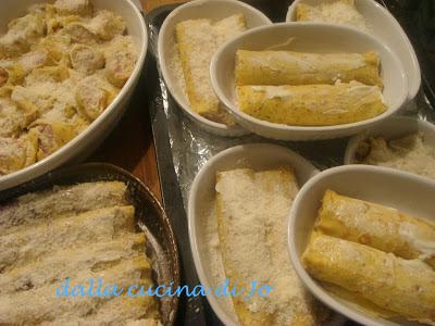 Cannelloni di crespelle al cotto, mortadella e ricotta