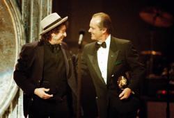 Bob Dylan 1991 - receives the Lifetime Achievement Grammy award - with Jack NIcholson