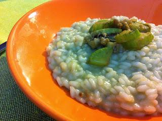 Risotto con crema di trombette e melanzane profumato alla menta