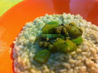 Risotto con crema di trombette e melanzane profumato alla menta