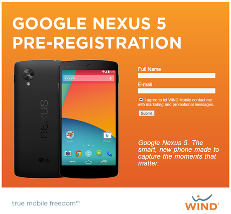 nexusae0 2013 10 28 17 09 53 WIND Mobile Nexus 5 Pre Reg Page   Facebook thumb Nexus 5: Ecco le caratteristiche tecniche ufficiali e la confezione di vendita