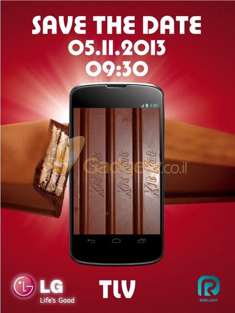 Android 4.4 KitKat Ecco linvito per la presentazione di Andorid 4.4 e forse anche del Nexus 5?: Tel Aviv 5 Novembre 2013 ore 9.30 (8.30 in Italia) [FAKE]