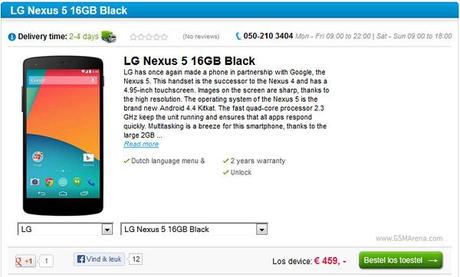 Nexus 5 con disponibilità “immediata” già in vendita al prezzo 459€