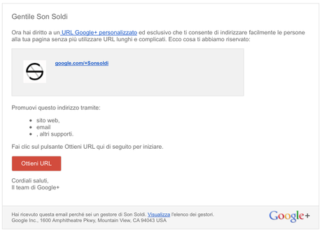 URL personalizzato di Google+