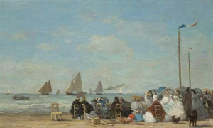 Eugène Boudin. Sulla spiaggia di Trouville, 1863, olio tu tavola. Collezione Mr. e Mrs. Paul Mellon, 1983