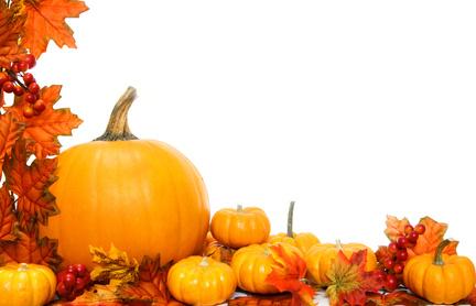 Autumn corner border or frame with leaves and pumpkins