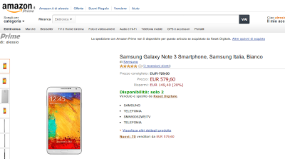 Samsung Galaxy Note 3 Garanzia Italia disponibile a 579 euro su Amazon Italia