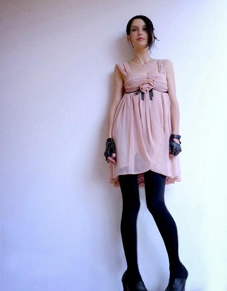 LEATHER WITH A ROMANTIC DRESS