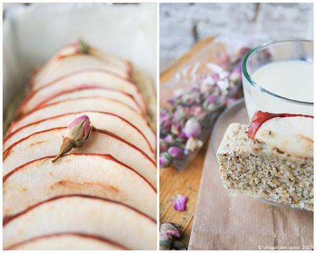 Torta vegan alla camomilla, mele e petali di rosa