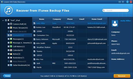 ios data recovery from itunes backup preview ipad contacts Leawo iOS Data Recovery Gratis: Recuperare dati persi da tutti i modelli di iPhone, iPad e iPod Touch [Windows App]