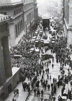 A solemn crowd gathers outside the Stock Excha...