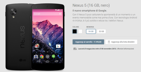 LG Nexus 5 arriva in Italia! Disponibile sul Play Store