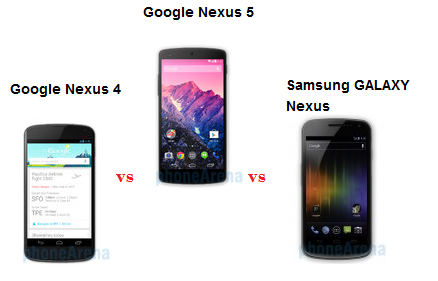 N5 vs N5 vs GNex Nexus Fight: Google Nexus 5 vs Nexus 4 vs Galaxy Nexus