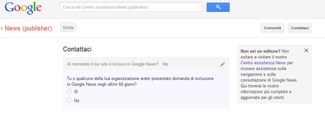 Schermata iniziale modulo Google News