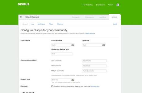 Configurazione di Disqus