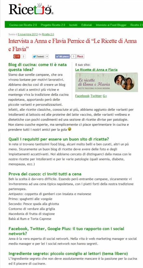 La nostra intervista su Ricette 2.0