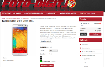 Samsung Galaxy Note 3 Garanzia Italia in offerta a soli 494 euro con spese di spedizione gratuite!