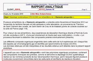 Le analisi eseguite in Francia sui polimeri di ricaduta evidenziano tracce di molecole presenti nei carburanti e nei lubrificanti dei reattori degli aerei