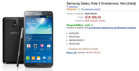 Galaxy Note 3 a 589€ su Amazon (Garanzia Italia)