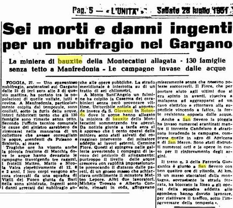 La miniera di bauxite di San Giovanni Rotondo nei ritagli dell'Unità