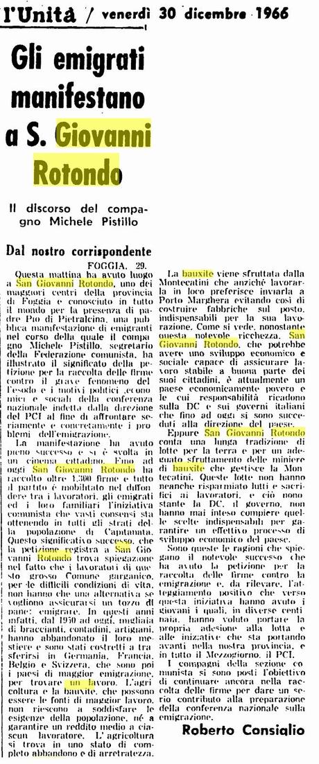 La miniera di bauxite di San Giovanni Rotondo nei ritagli dell'Unità